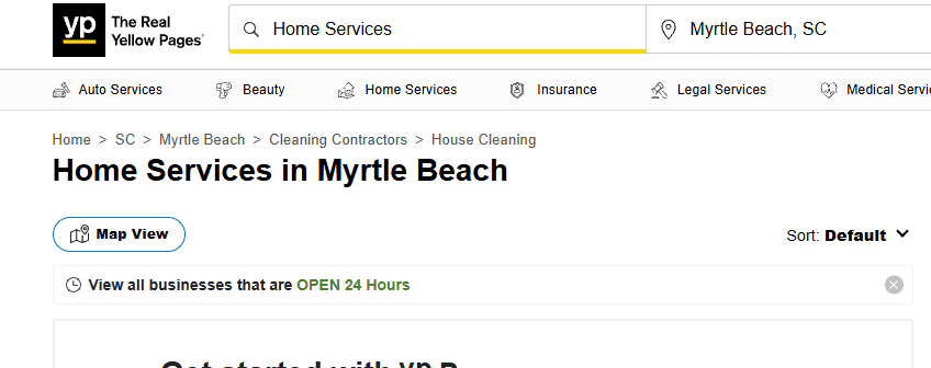 Yellow Pages search for "Home Services" in Myrtle Beach, SC