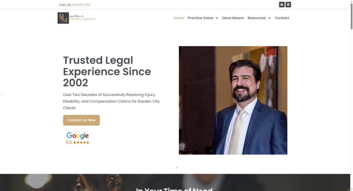 Dave Mason, a lawyer, smiling in a suit, representing the Law Office of David J. Mason