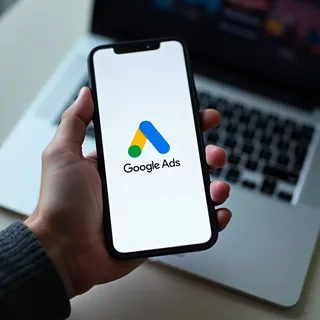 Google Ads app on a smartphone, representing marketing results.