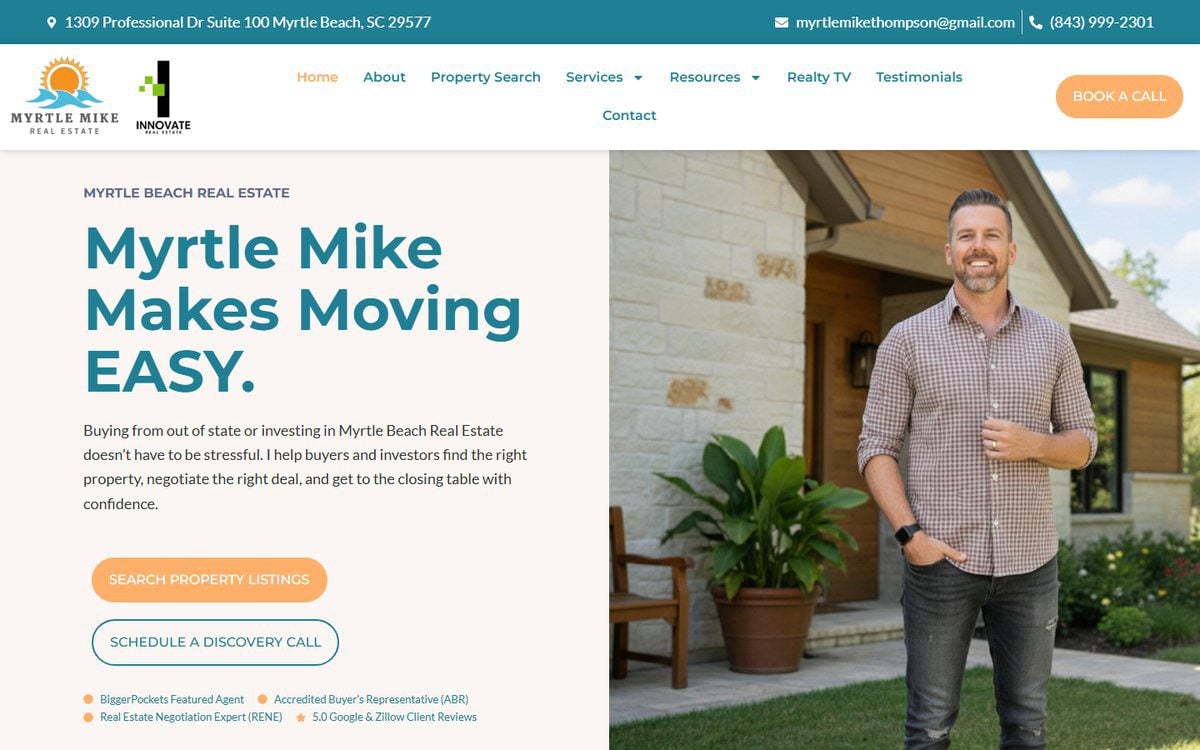 Myrtle Mike Real Estate website homepage